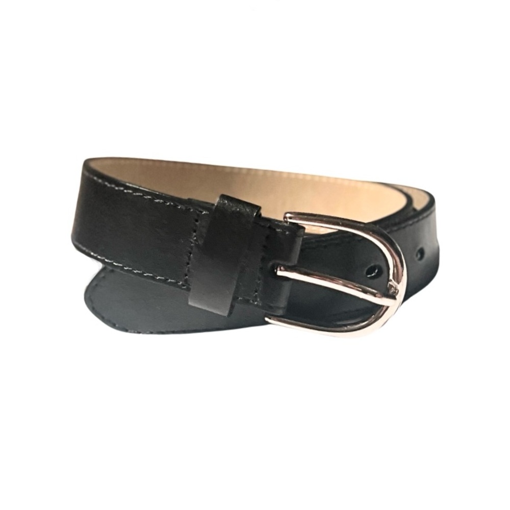 Black Faux Leather Belt with Silver Buckle — Small — NWOT — High Quality